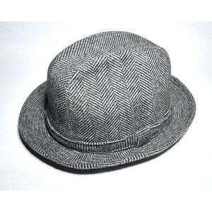 DORFMAN PACIFIC HERRINGBONE WOOL BLEND FEDORA HAT SIZE MEDIUM BROWN VINTAGE